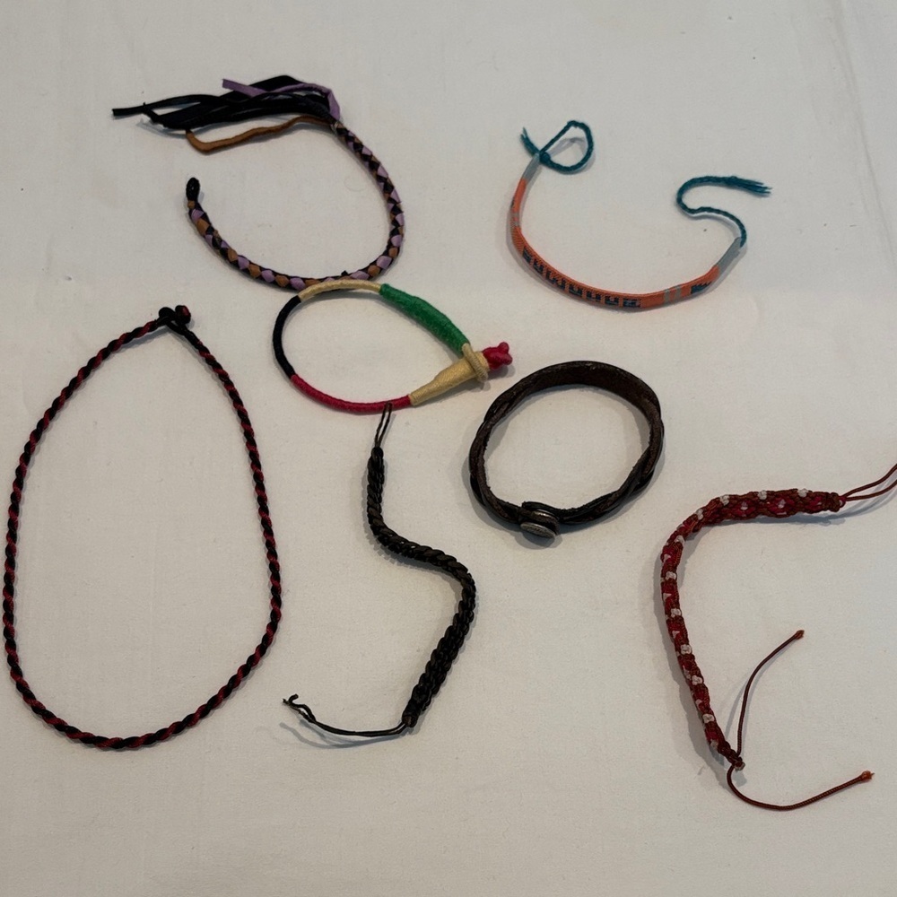 Colorful Bracelet Set & One Necklace. Some Leather. Y2K